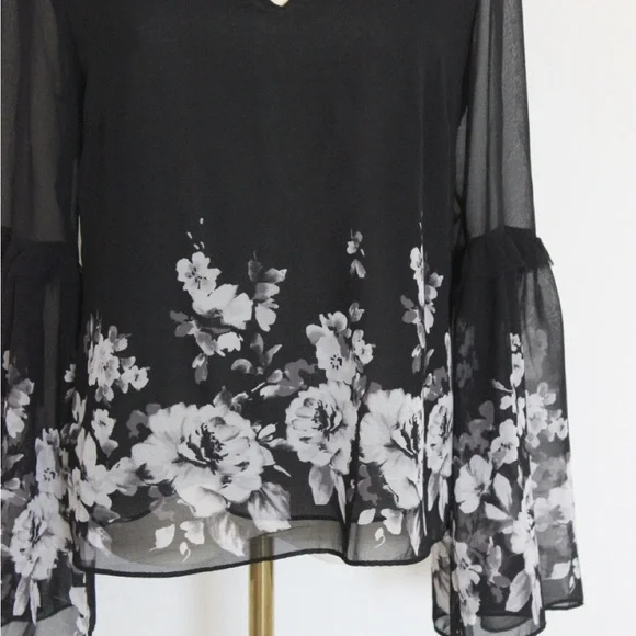 Black High Neck Blouse with Bell sleeve from White House Black Marker - Picture 3 of 6